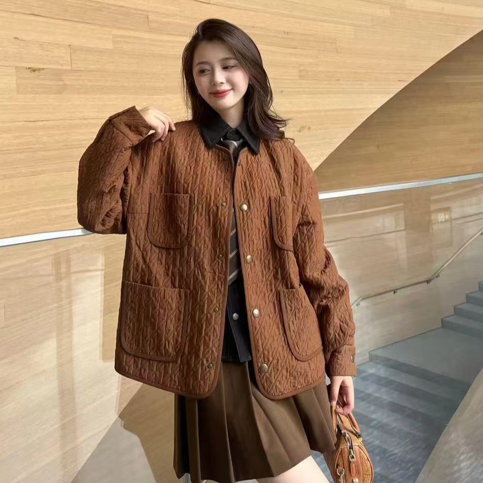 【专柜品质】冬新款工装风圆领薄款口袋设计棉服外套1400767