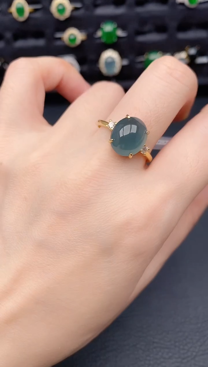 银S925镶嵌戒指翡翠天然a货翡翠122