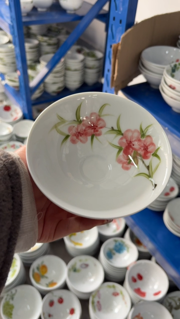 瓷片景德镇高温陶瓷食品级手绘釉中彩-斗笠碗