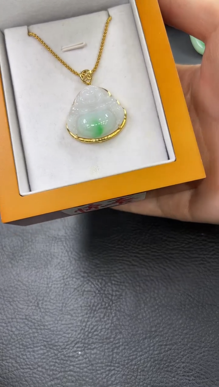 翡翠挂件18K金镶嵌佛公 不含链