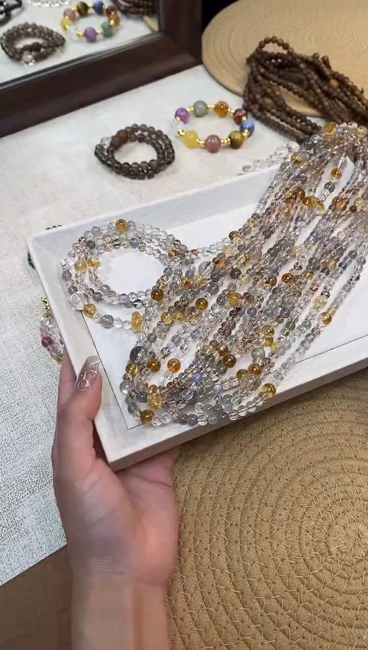 合金手链水晶《鎏金岁月》黄水黑金超月光设计三圈5-6mm多样性发一