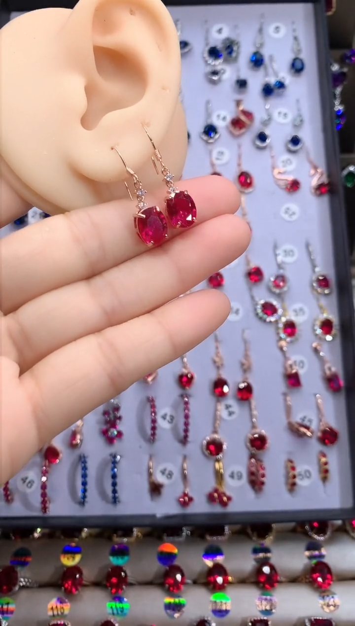 【闪购商品】红宝石耳饰银S925镶嵌玫瑰金