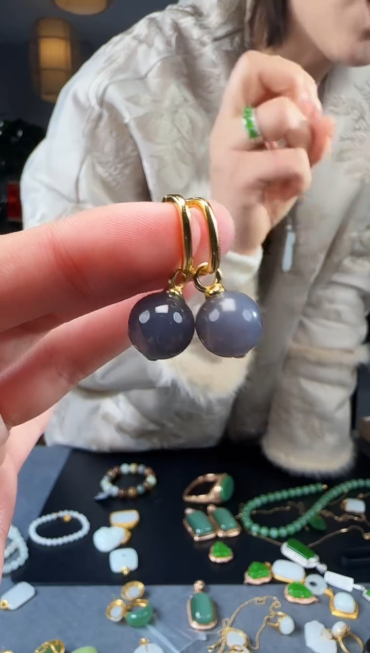 【闪购商品】和田玉耳钉银S925镶嵌1