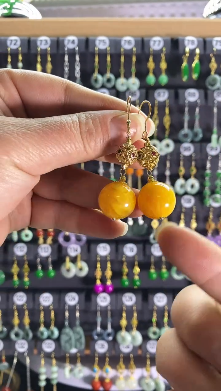 【闪购商品】蜜蜡耳饰银S925镶嵌983...