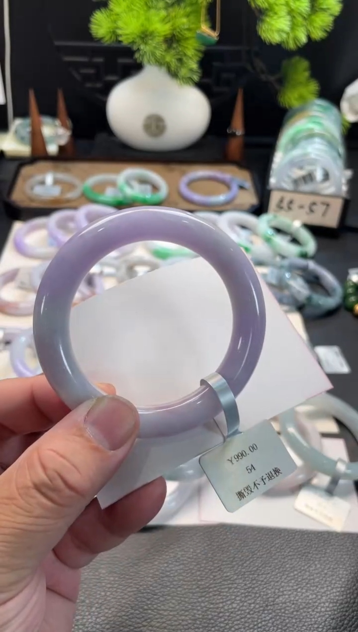 未镶嵌手镯翡翠57号链接 有纹裂 54圆条