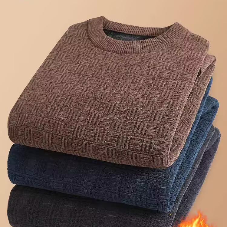 501-550男士休闲宽松半高领加厚纯色保暖中老年男装毛衣针织衫