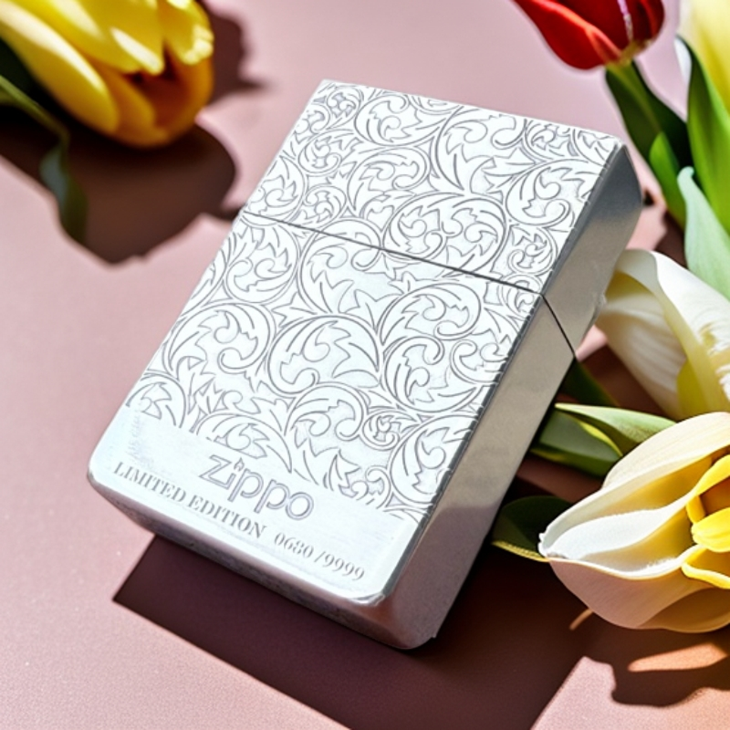 ZIPPO打火机1935镀银唐草花情人节送男友高档礼物收藏限量版DYJ1