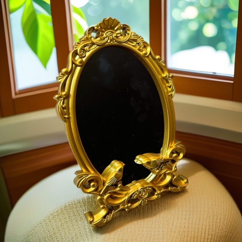 化妆镜桌面装饰美容手工台式金色摆件装饰