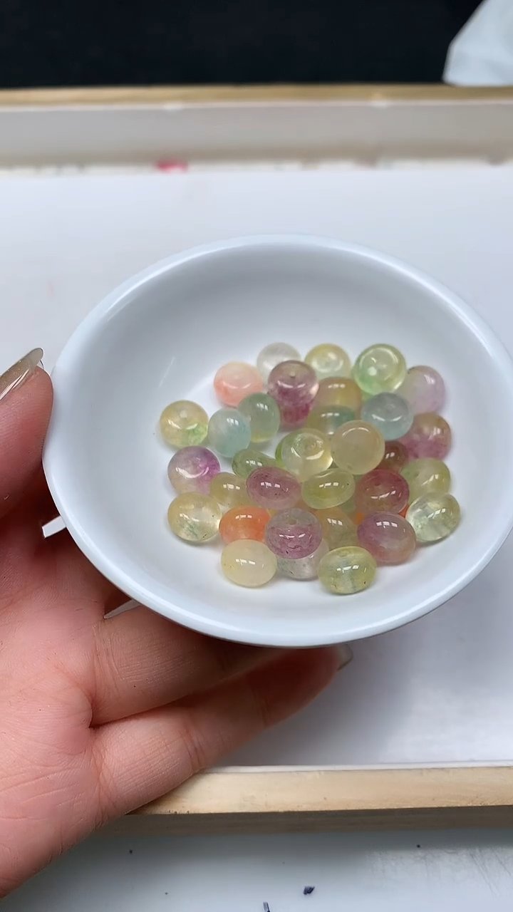 未镶嵌散珠碧玺E671 七彩碧玺大算盘10*6mm10颗6.8元