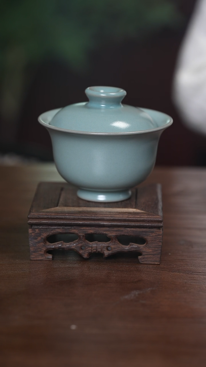 【闪购商品】清凉寺原产地仿古釉手工汝瓷大元宝盖碗