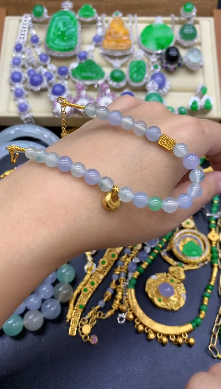 足金镶嵌手链翡翠633-中国好珍宝