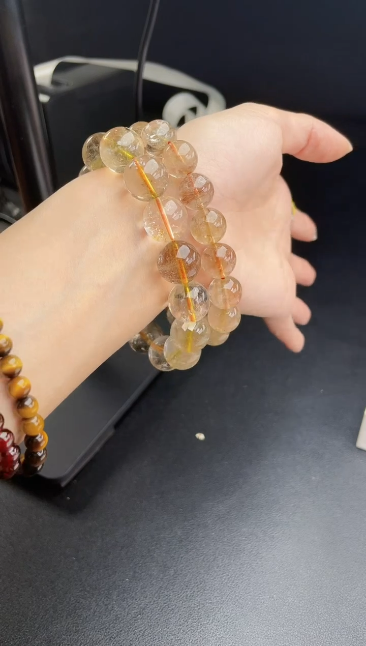 【闪购商品】水晶手链未镶嵌冰透金发晶14mm