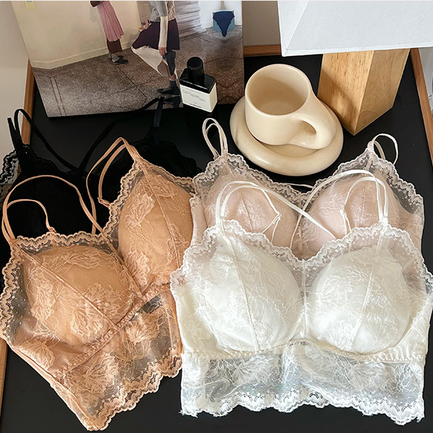 法式蕾丝小吊带背心女内搭薄款裸感带胸垫一体夏季美背聚拢文胸