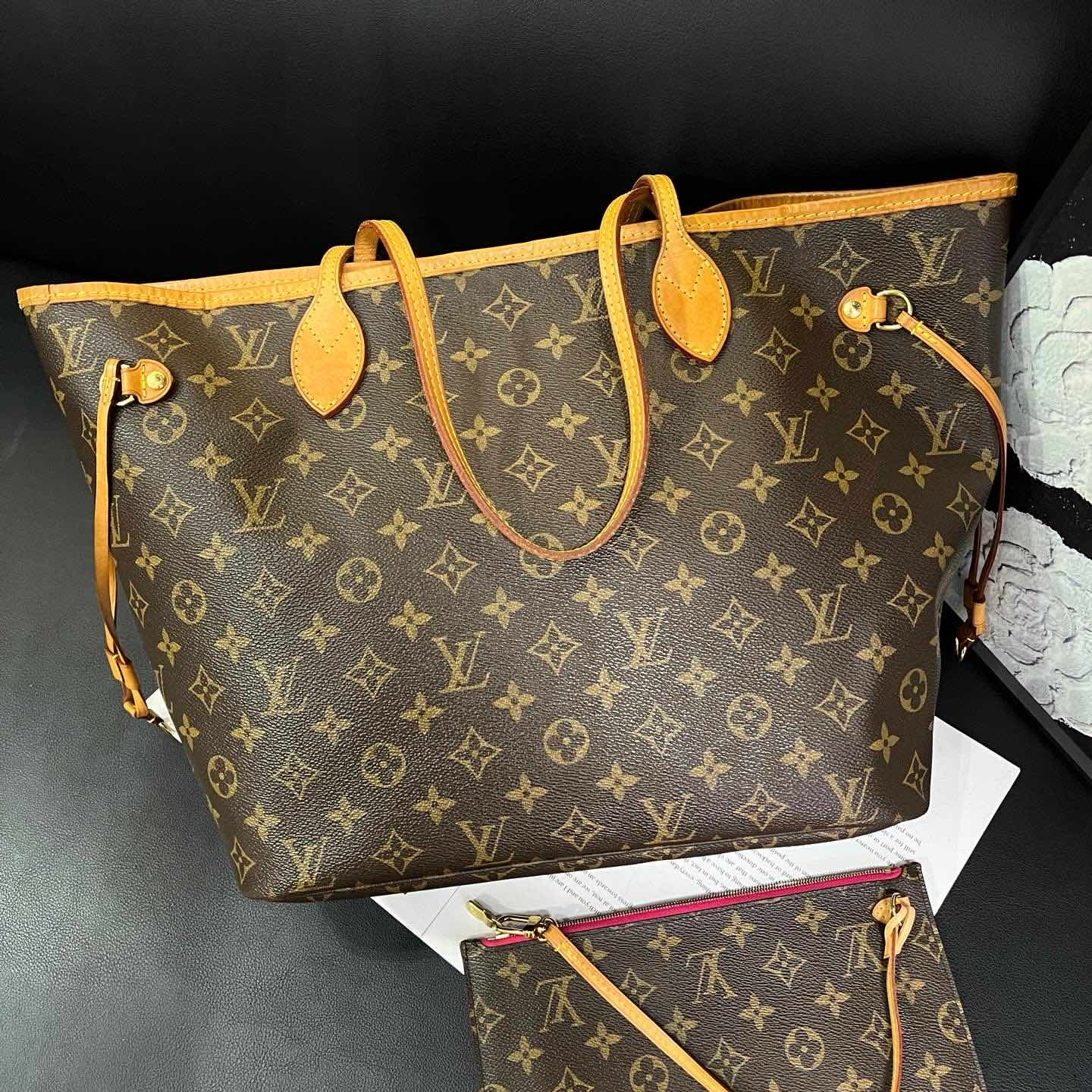 95新 LouisVuitton/路易威登 老花中号子母nf单肩包16年B3631
