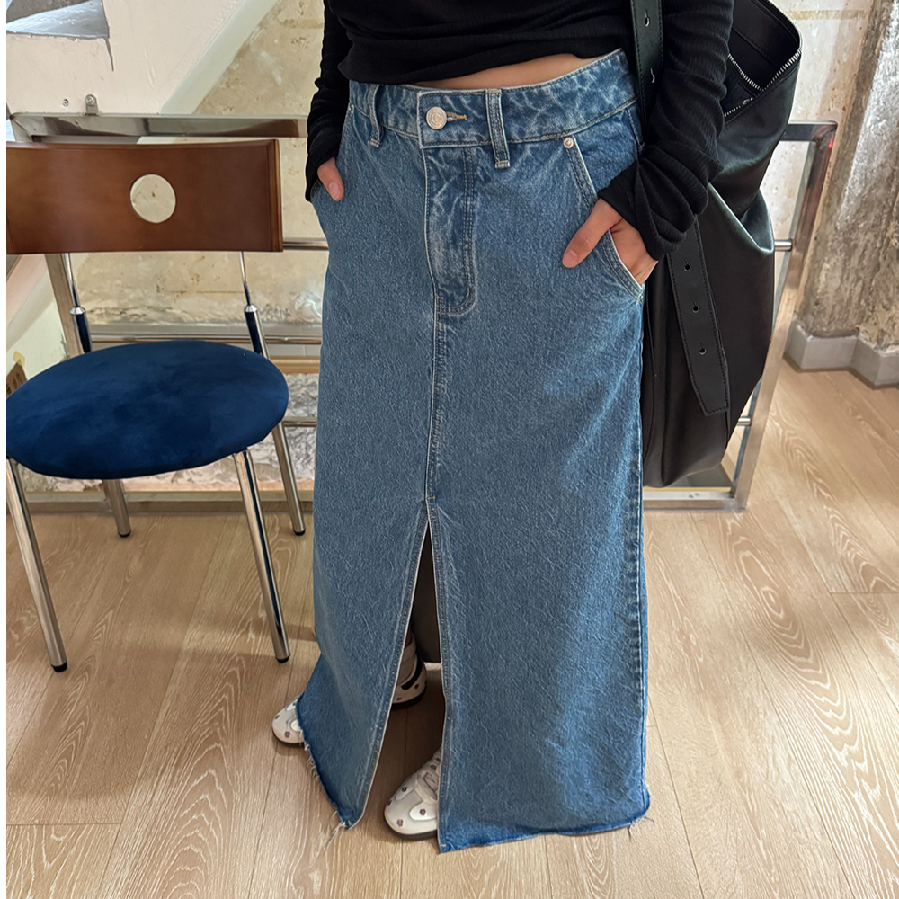 【清】逸语IN choose u笑笑家2025秋季前开叉毛边牛仔裙半身裙89857