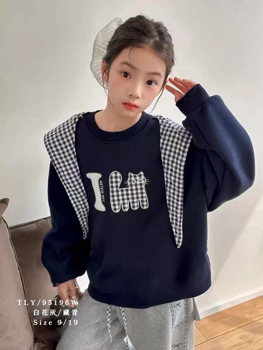 女童加绒卫衣秋冬2025新款儿童巨好看圆领上衣中大童韩版秋冬装潮