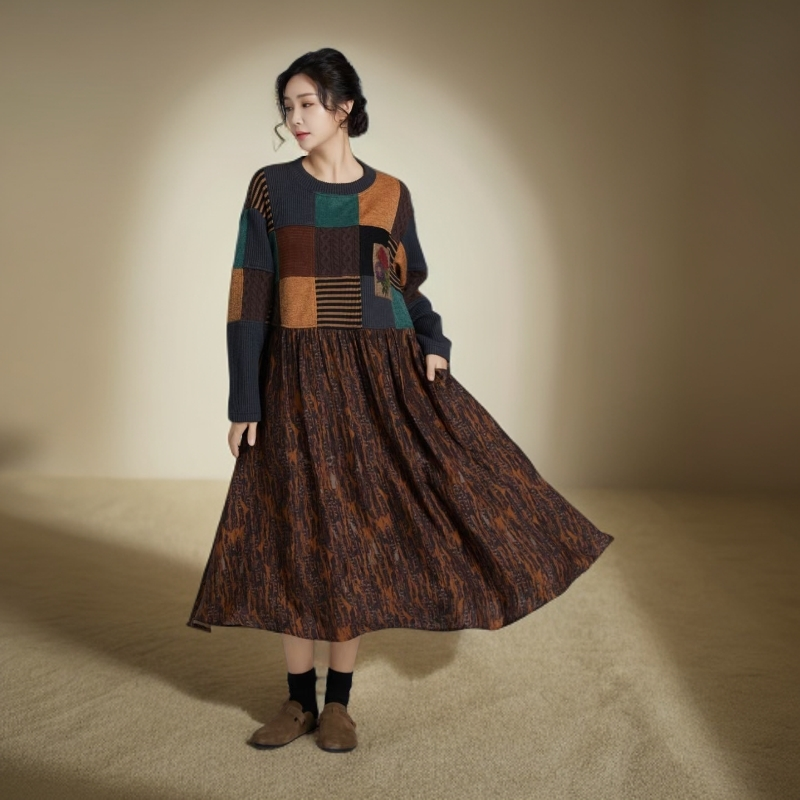 新款轻奢高级感休闲风复古连衣裙557