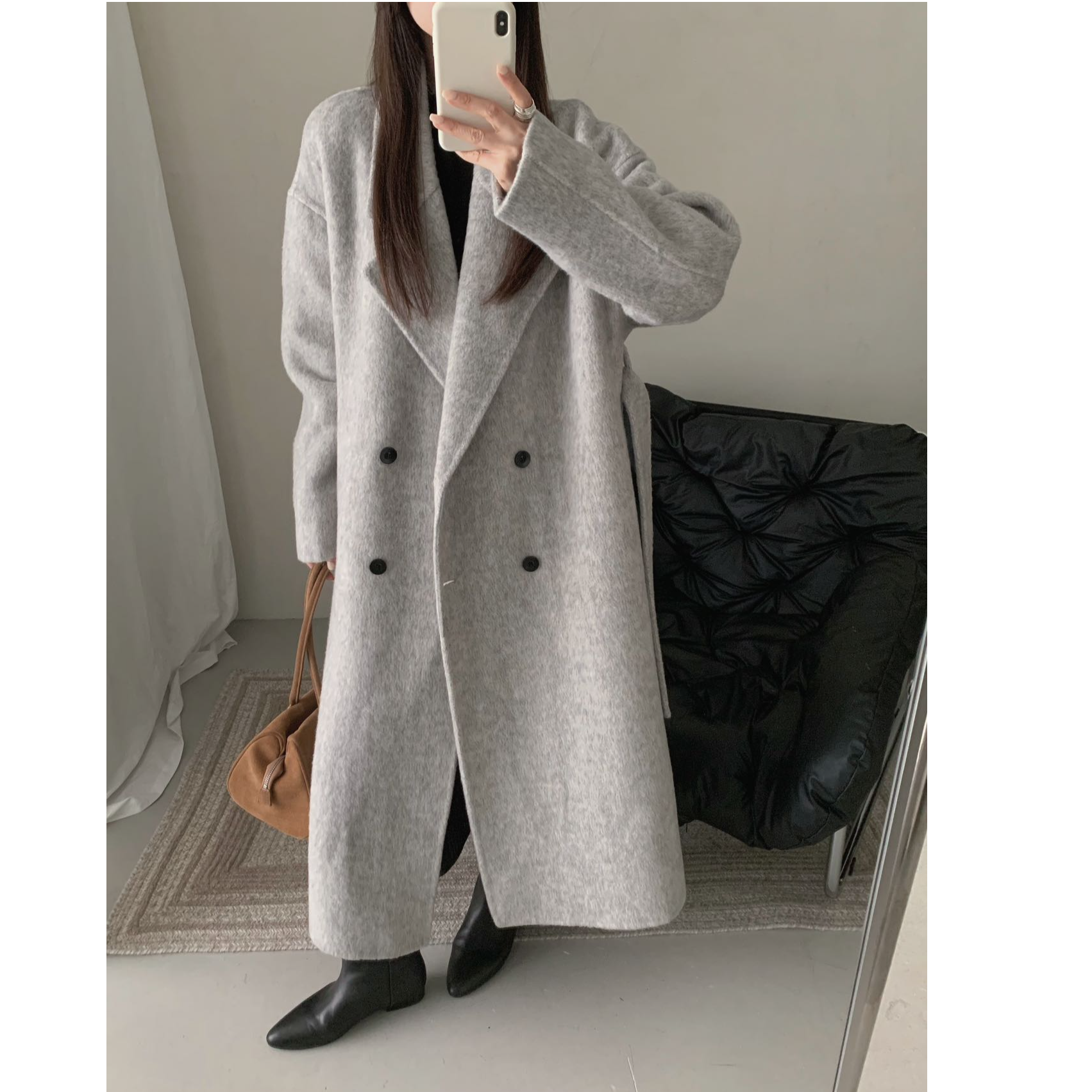 【人生大衣】新款手工缝制毛呢外套长款款百搭复古双面秋冬女装