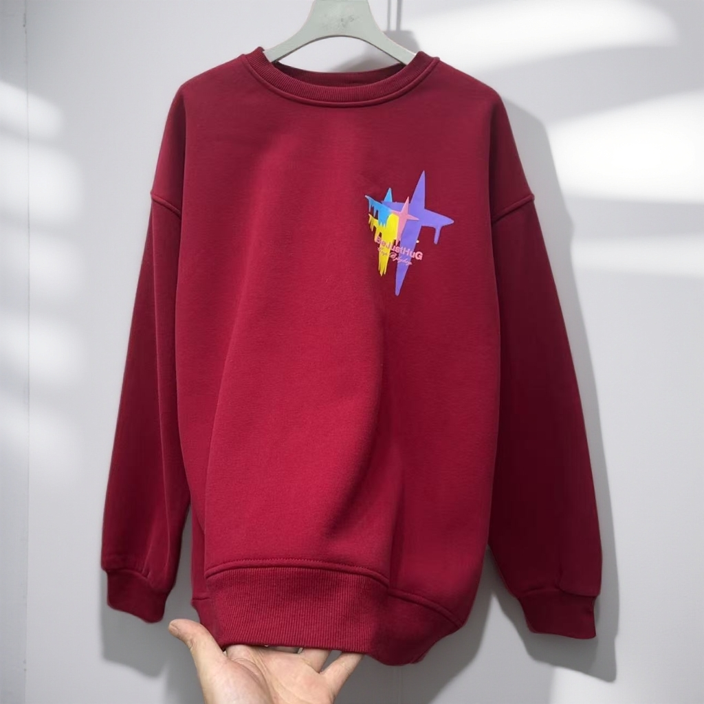 5117#【衣长68】秋冬圆领星星印花宽松简约百搭加绒卫衣