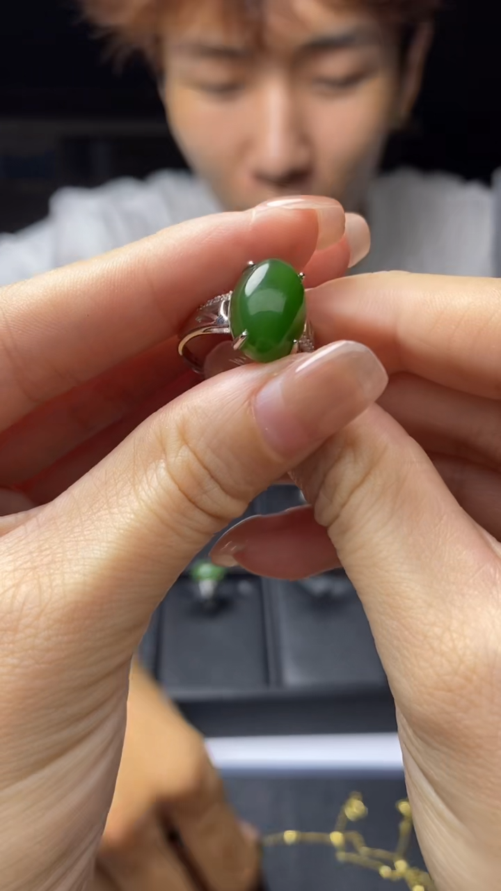 银S925镶嵌戒指和田玉多样性发其一-戒指-J1862