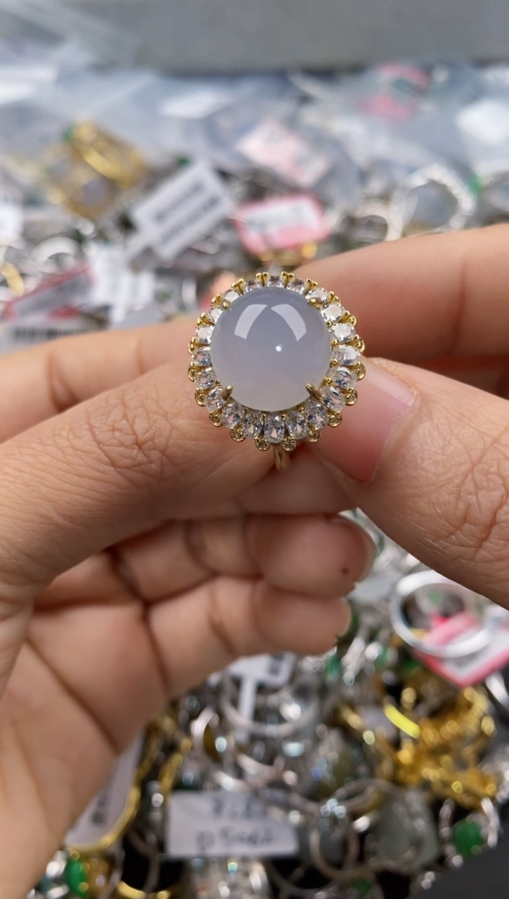 银S925镶嵌戒指翡翠444---8