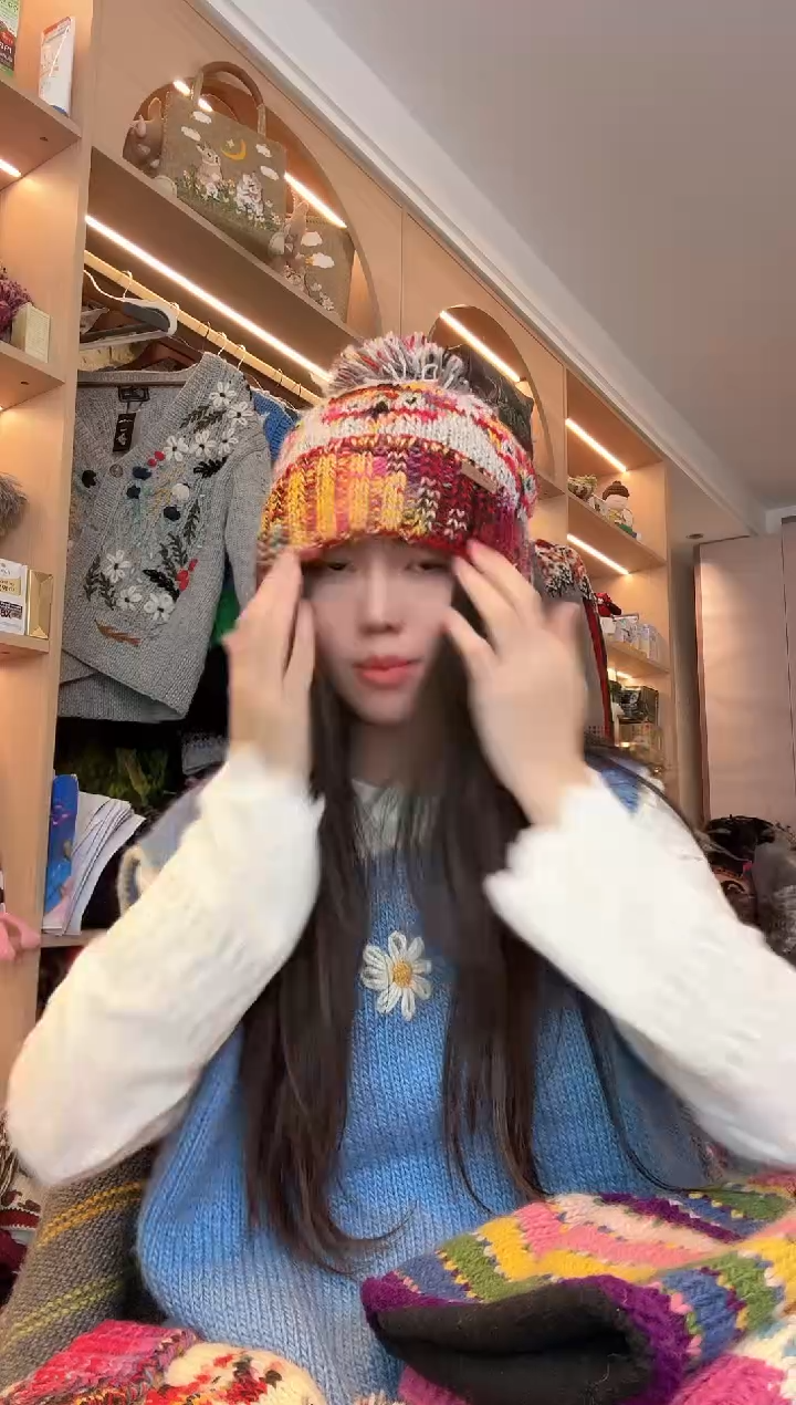 羊毛灰色翻边猫头鹰帽