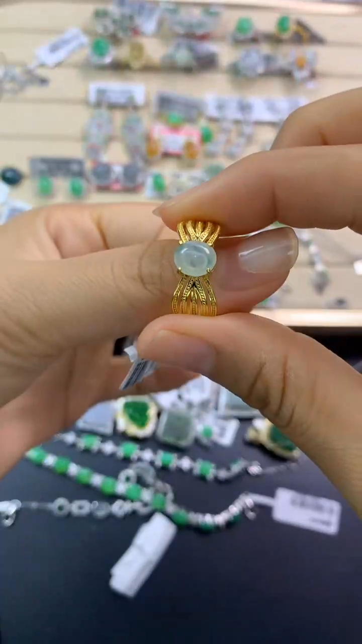 翡翠戒指银S925镶嵌翡翠 蛋面 银S925镶嵌