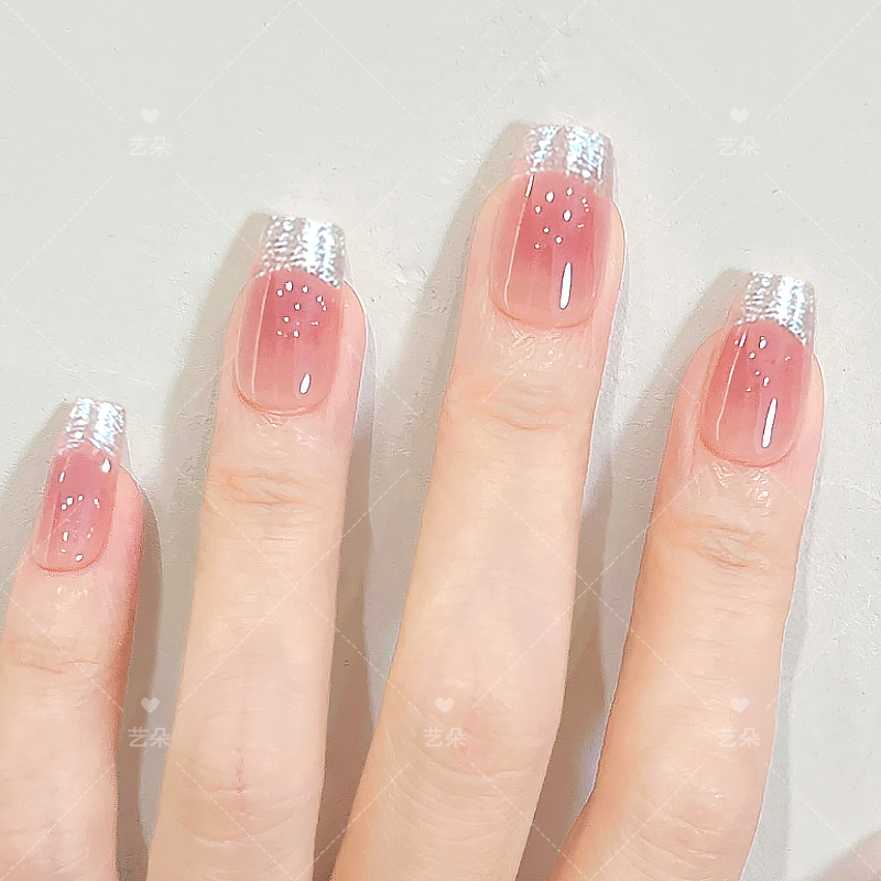纯手工穿戴甲美甲片指尖魔镜粉亮闪闪指甲油胶短款中长款2025新款