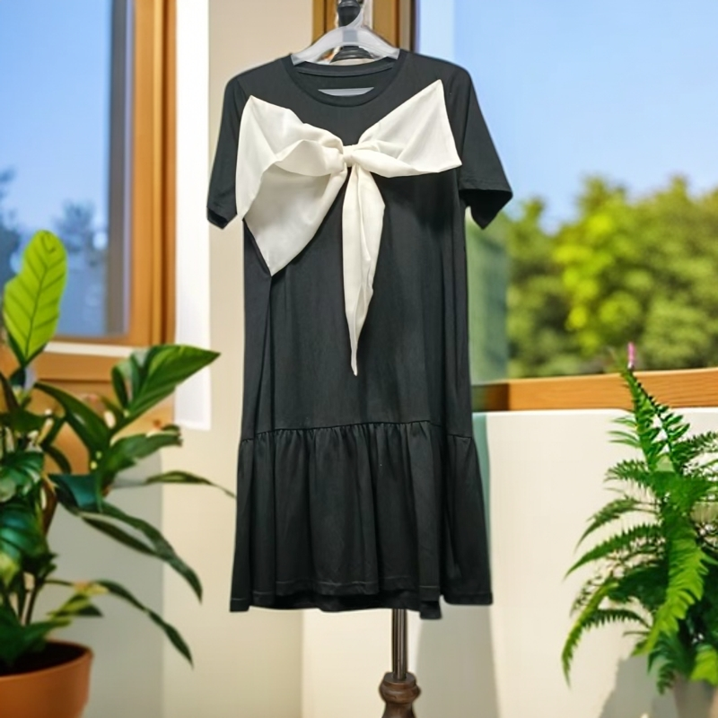夏季圆领大蝴蝶结连衣裙F184