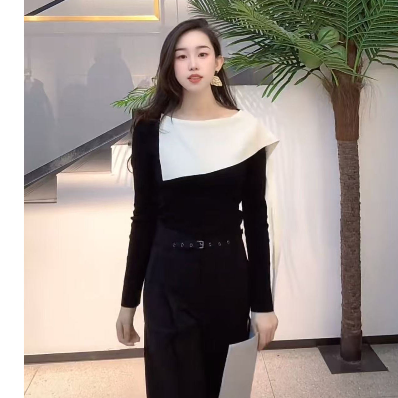 2025迪家同款显瘦T桖气质打底拼接时尚长袖设计师63103