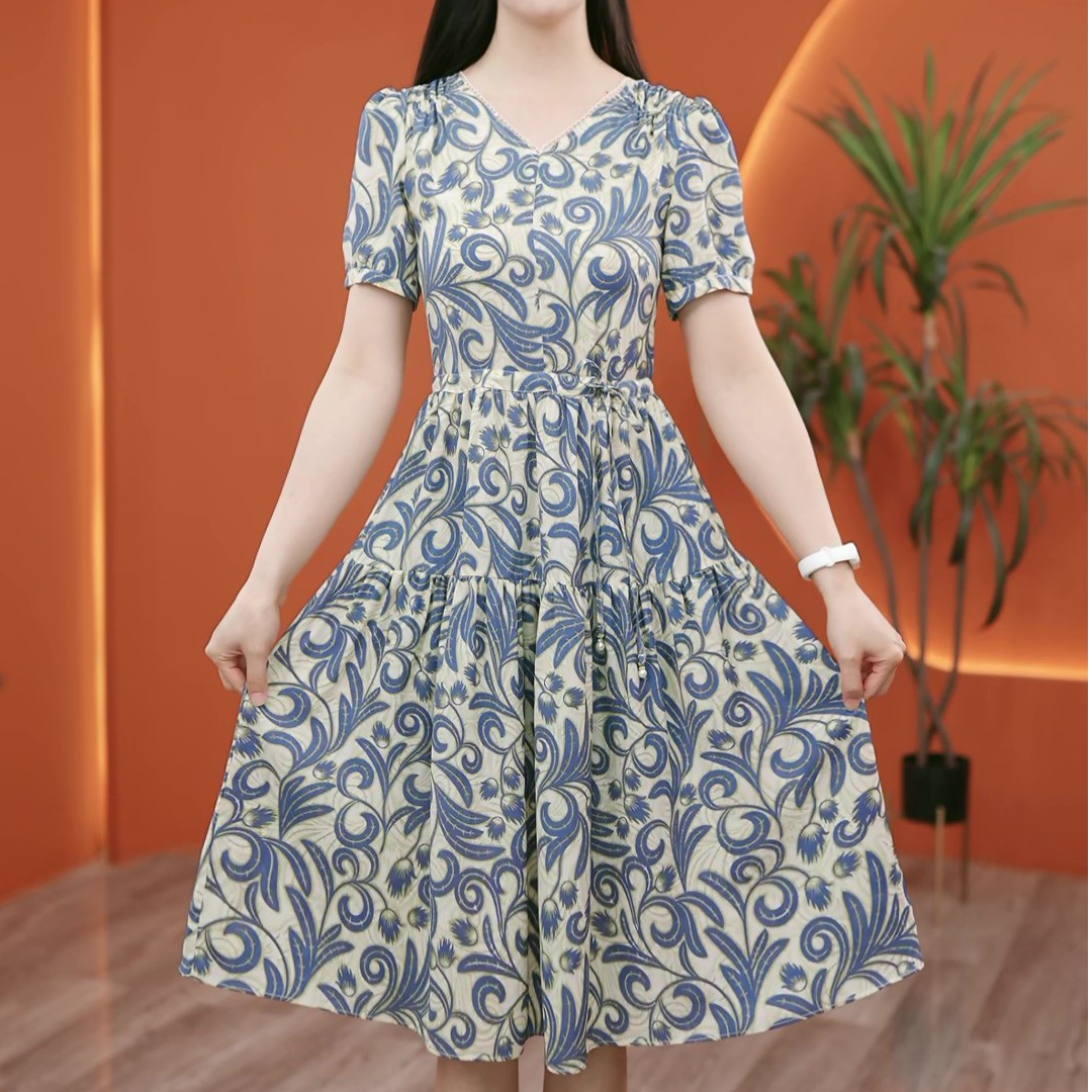 【HDY547-9Y】夏季新款气质收腰时尚显瘦修身高端碎花连衣裙