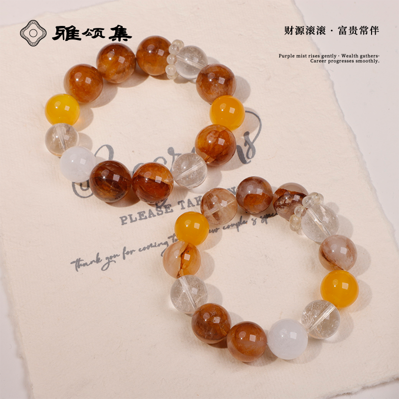 【双生花】XG6170天然水晶胶花+白水晶手串女款手链多样性发一