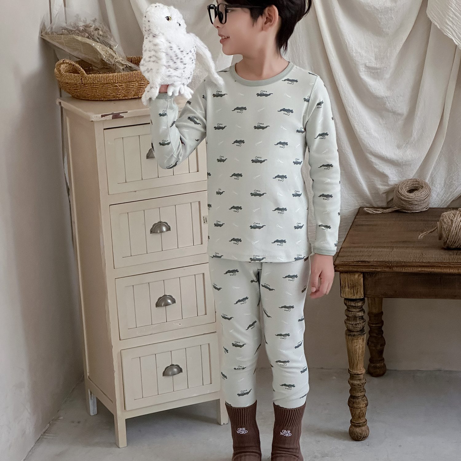 泡妈童装  秋冬季新款儿童男童女童保暖家居服套装110-41