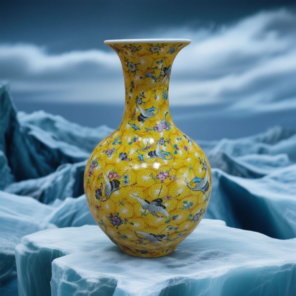 （高约35cm）黄色仙鹤松鹤延年赏瓶景德镇陶瓷摆件