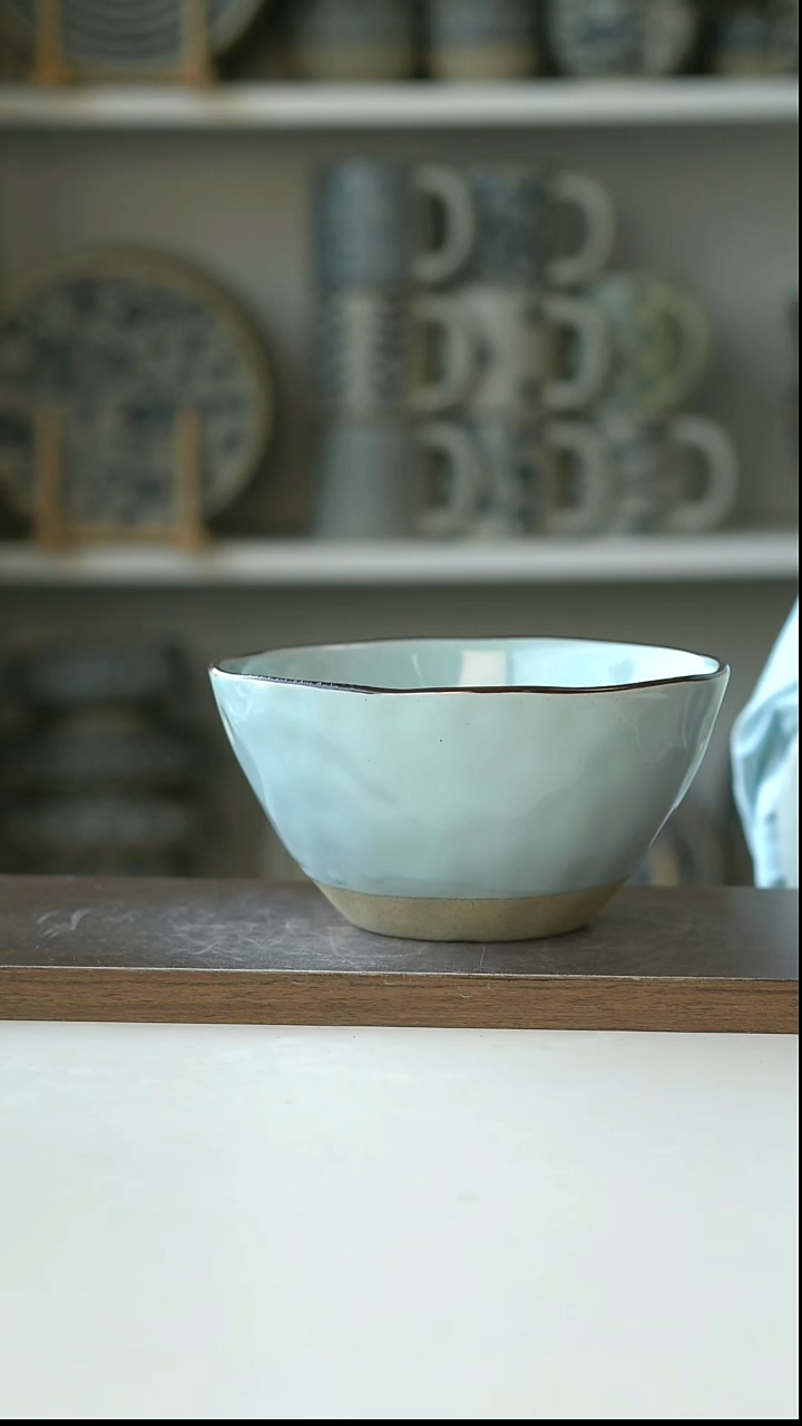 陶出德国蒂芙尼蓝面汤碗15cm@4-2@微瑕