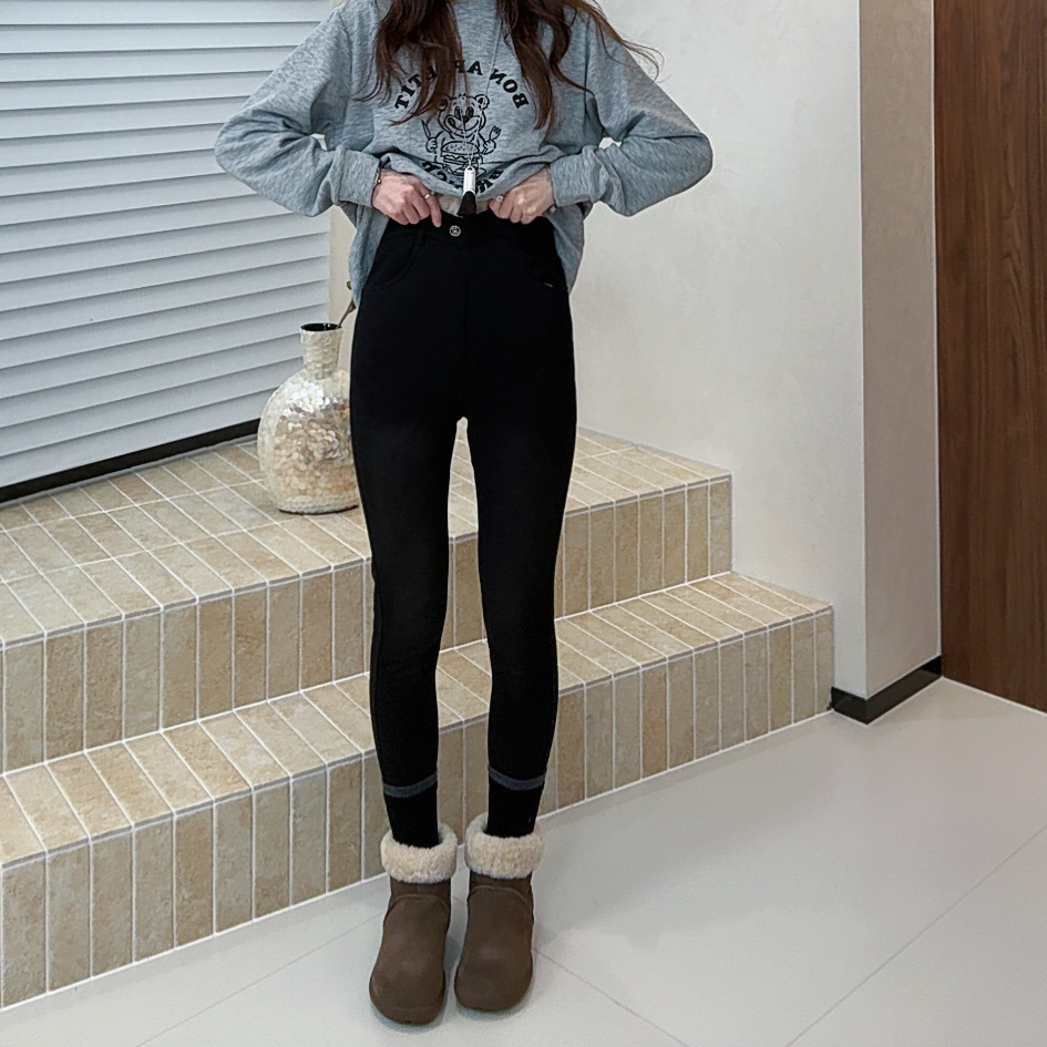 【ZMMY严选私服】冬季新款高腰弹力加绒紧身裤小脚牛仔裤5120901