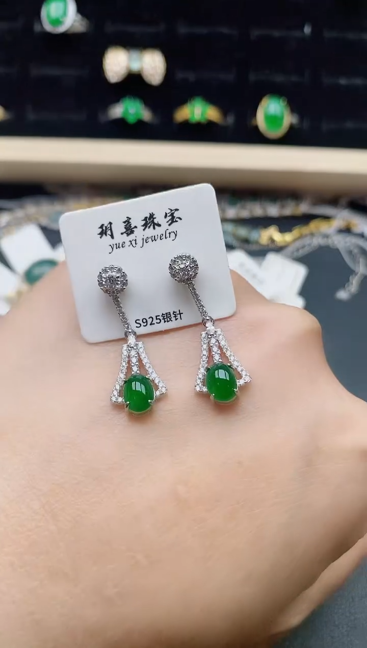 【闪购商品】翡翠耳饰银S925镶嵌321321