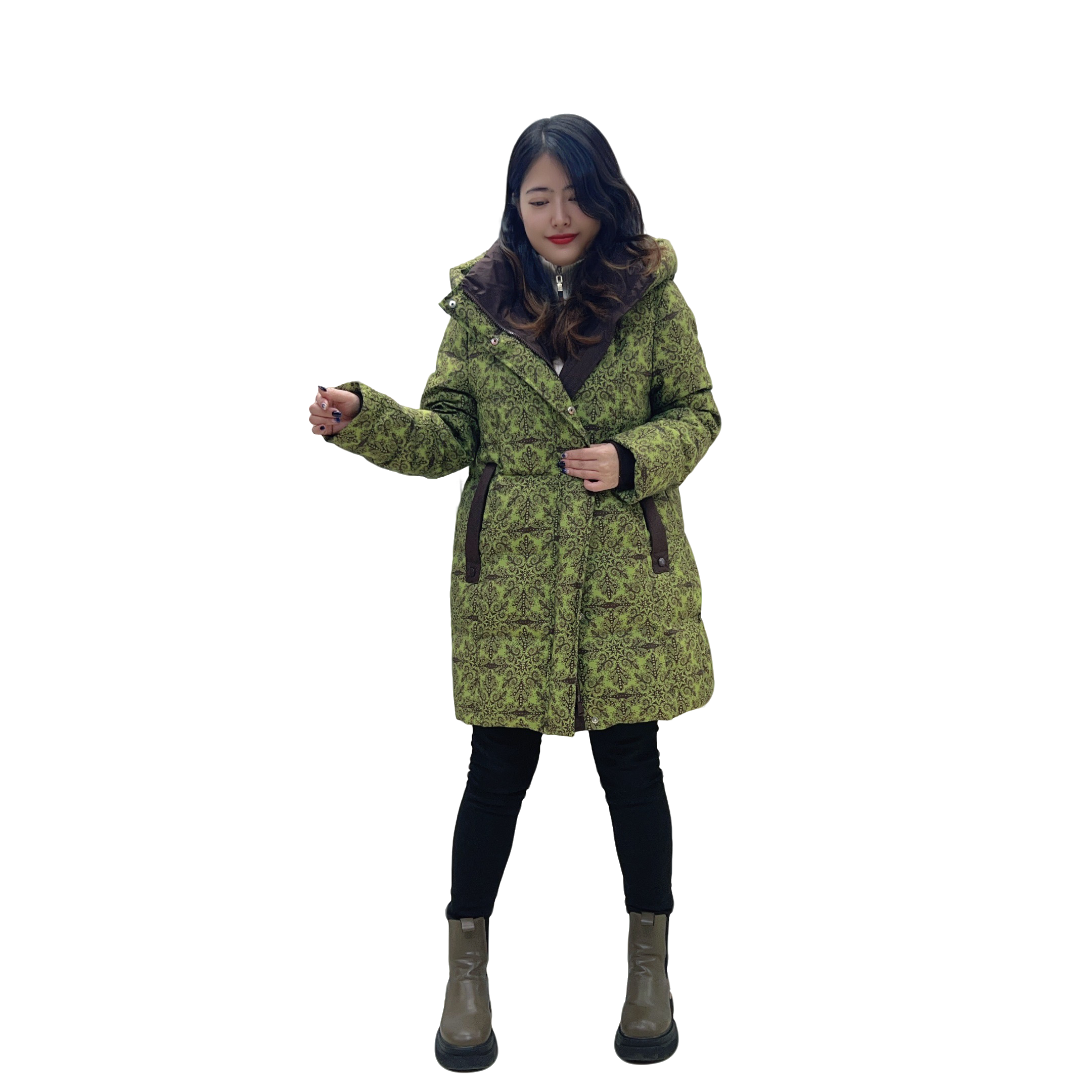 【杉顺姐妹女装7009】冬季新款时尚保暖连帽羽绒服绿色迷彩