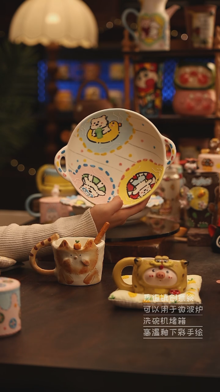陶瓷景德镇可爱陶瓷釉下彩绘设计师款