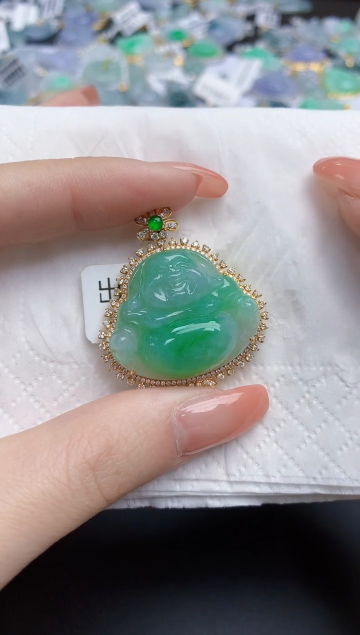 【闪购商品】翡翠颈饰18K金镶嵌天然缅甸翡翠A货