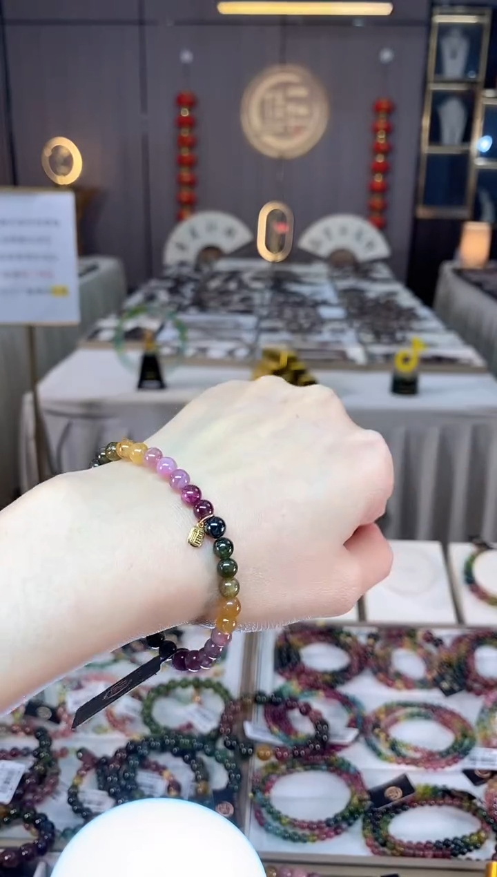 未镶嵌老旷碧玺色标彩虹单圈手串5mm+碧玺dan多样性发货一条