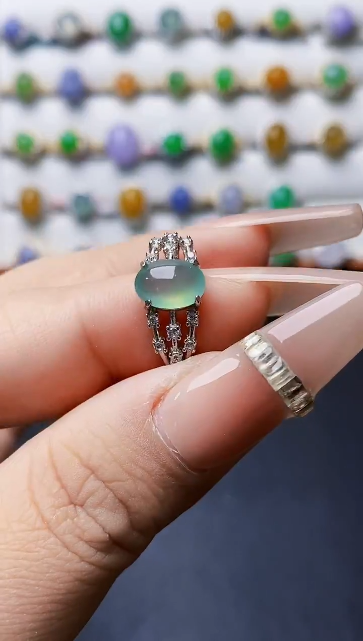 银S925镶嵌戒指翡翠0040