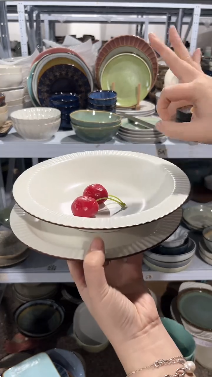 【闪购商品】瓷片外贸尾货瑕疵满20包邮X2咖边浅盘加草帽