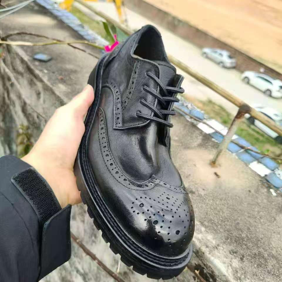 进口水洗马皮布洛克款马皮皮鞋商务英伦风复古系带防臭防滑耐磨