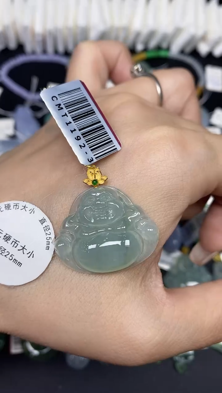 吊坠(不含链)18K金镶嵌翡翠佛公18K金扣镶嵌@@CMT1192-3