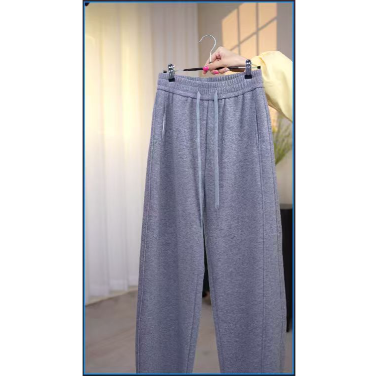 冬季加绒加厚弯刀休闲长裤女保暖显腿长宽松直筒阔腿裤