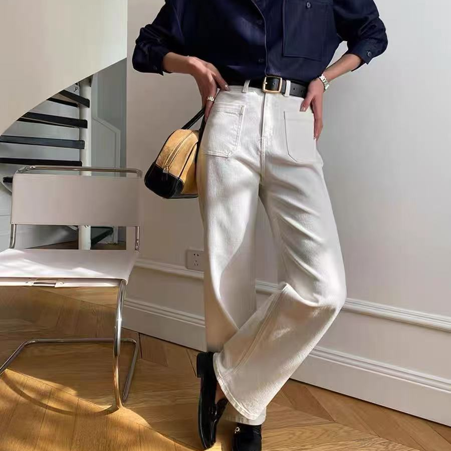 [爆款必拍!]春款新款直筒百搭白色牛仔裤