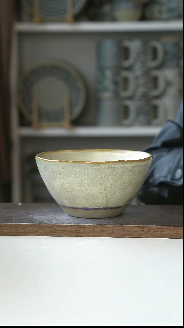 陶出德国沙釉黄面汤碗15cm@4-2@微瑕