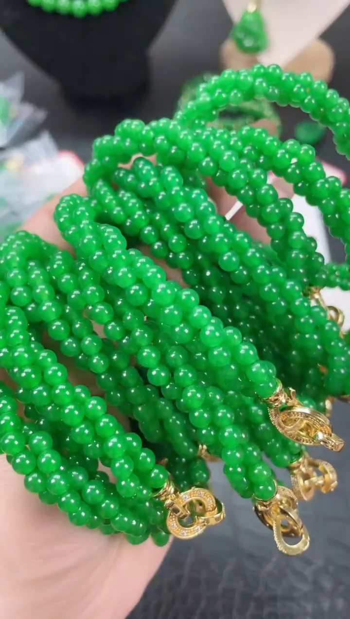 未镶嵌翡翠耳饰小米麻花手串