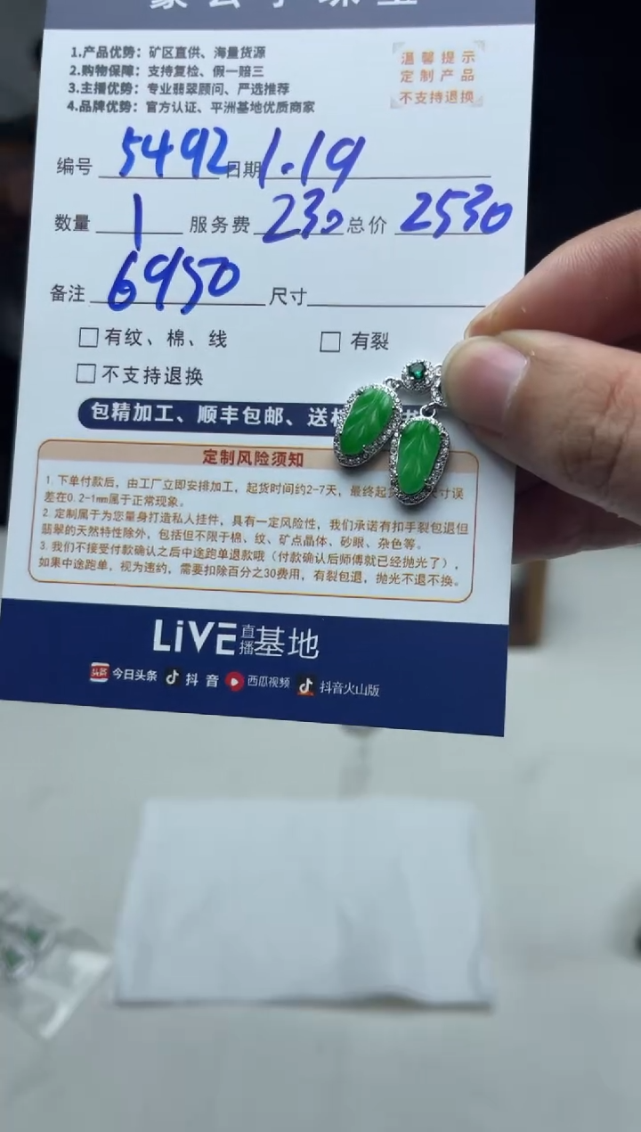 【闪购商品】翡翠耳饰银S925镶嵌5492（发货一对）